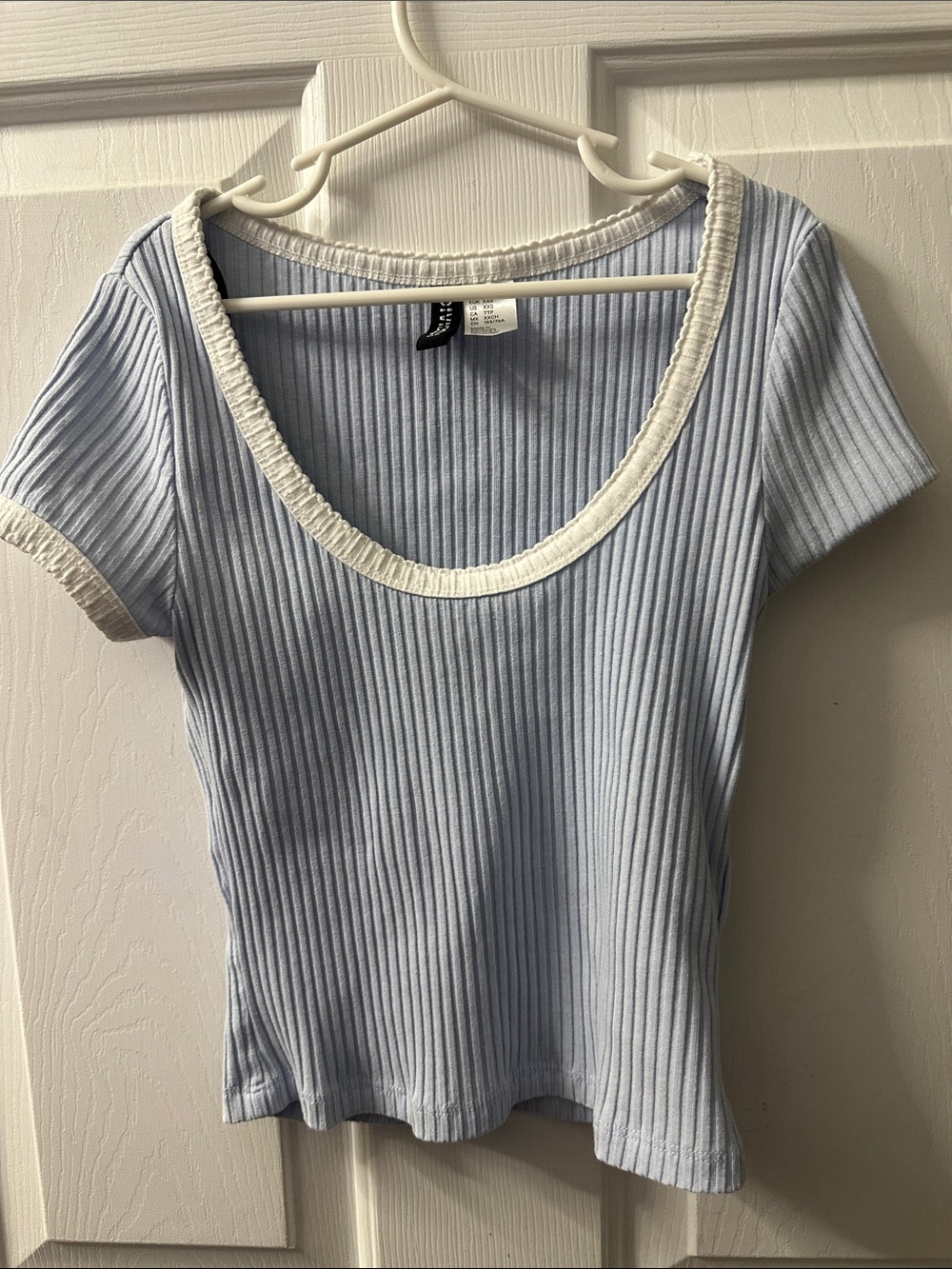 Jr Ribbed Scoop Neck Short Sleeve Top - Light Blue